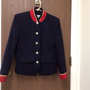 Norton McNaughton navy red military blazer gold buttons 100% wool, sz 8